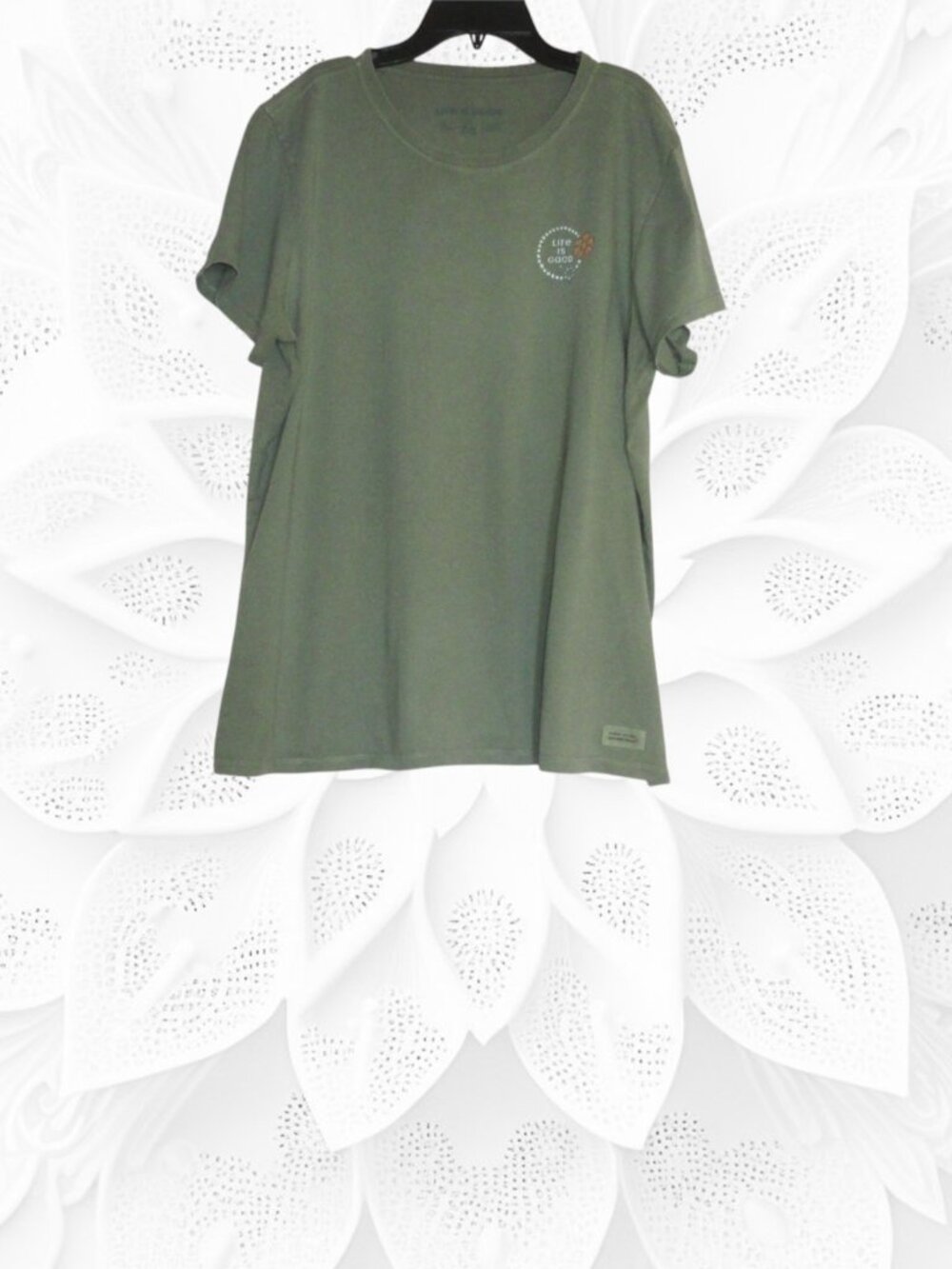 Life is Good Crusher XL Women's Green Floral Short Sleeve Tee